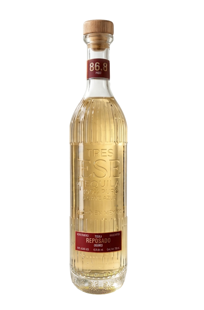 Botella Tequila Tres Ese Reposado Orgánico 700 mL — imagen frontal